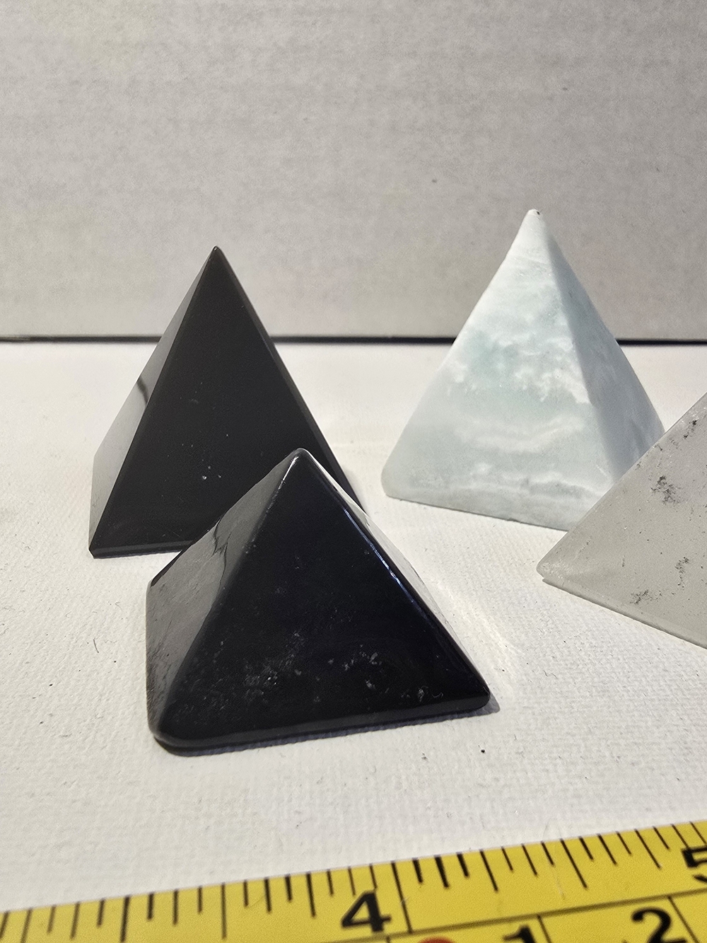 4 Crystal Pyramid Bundle | Black Obsidian (2), Clear Quartz & Caribbean Calcite - Picture 3 of 3
